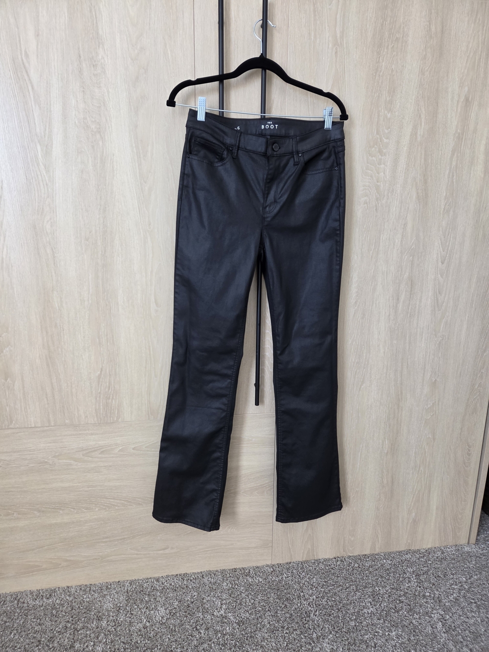 White House Black Market Black Coated Bootcut Jeans (size 6)